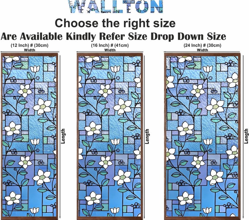 WALLTON Privacy Vinyl Frosted Window Film Glass Sticker Self-Adhesive Film Tint Wallpaper Opaque Sheet for Glass Privacy Cover Window, Door, Office, Home.| Anti-UV. (16x48 Inch, Small Blue Patti) - Image 2