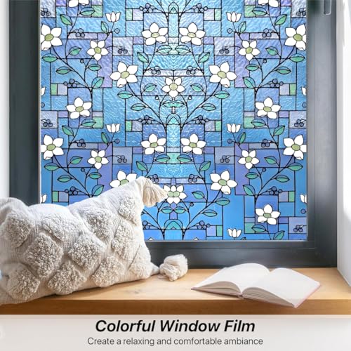 WALLTON Privacy Vinyl Frosted Window Film Glass Sticker Self-Adhesive Film Tint Wallpaper Opaque Sheet for Glass Privacy Cover Window, Door, Office, Home.| Anti-UV. (16x48 Inch, Small Blue Patti) - Image 3