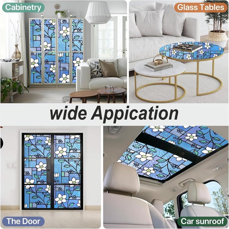 WALLTON Privacy Vinyl Frosted Window Film Glass Sticker Self-Adhesive Film Tint Wallpaper Opaque Sheet for Glass Privacy Cover Window, Door, Office, Home.| Anti-UV. (16x48 Inch, Small Blue Patti) - Image 5