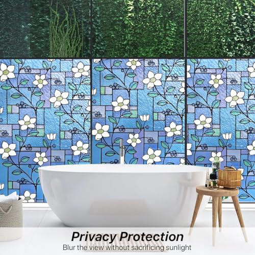 WALLTON Privacy Vinyl Frosted Window Film Glass Sticker Self-Adhesive Film Tint Wallpaper Opaque Sheet for Glass Privacy Cover Window, Door, Office, Home.| Anti-UV. (16x48 Inch, Small Blue Patti) - Image 4