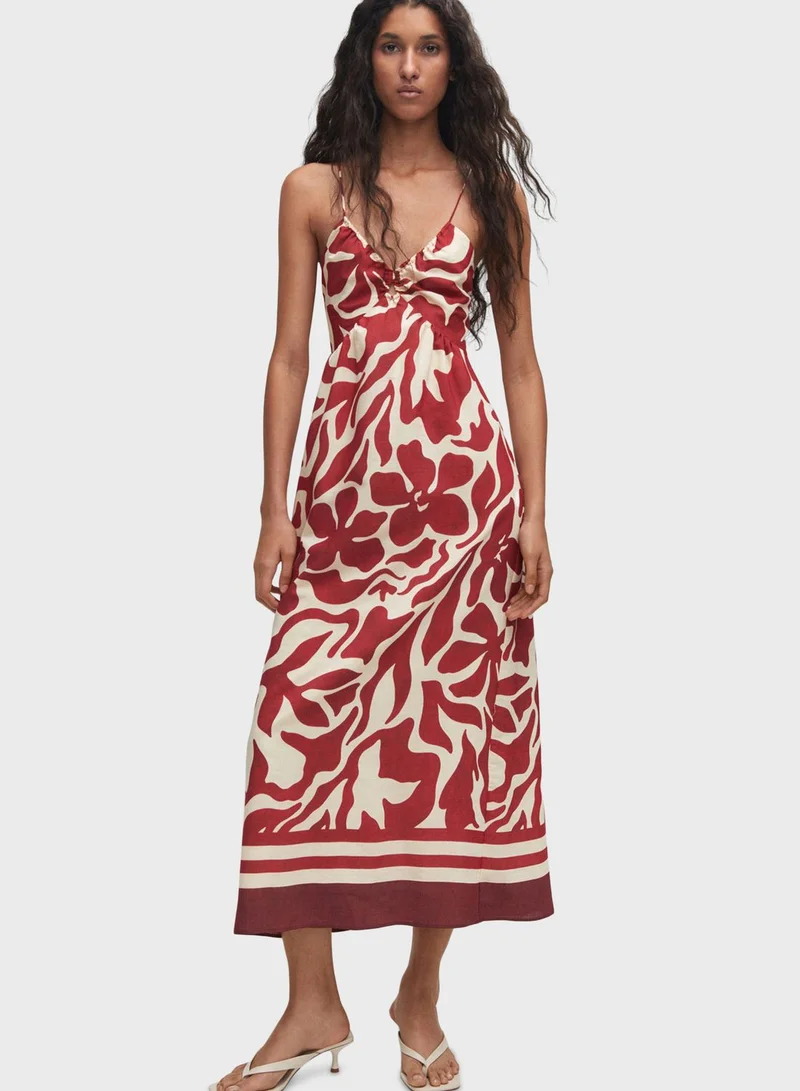 MANGO Strappy Floral Print Dress