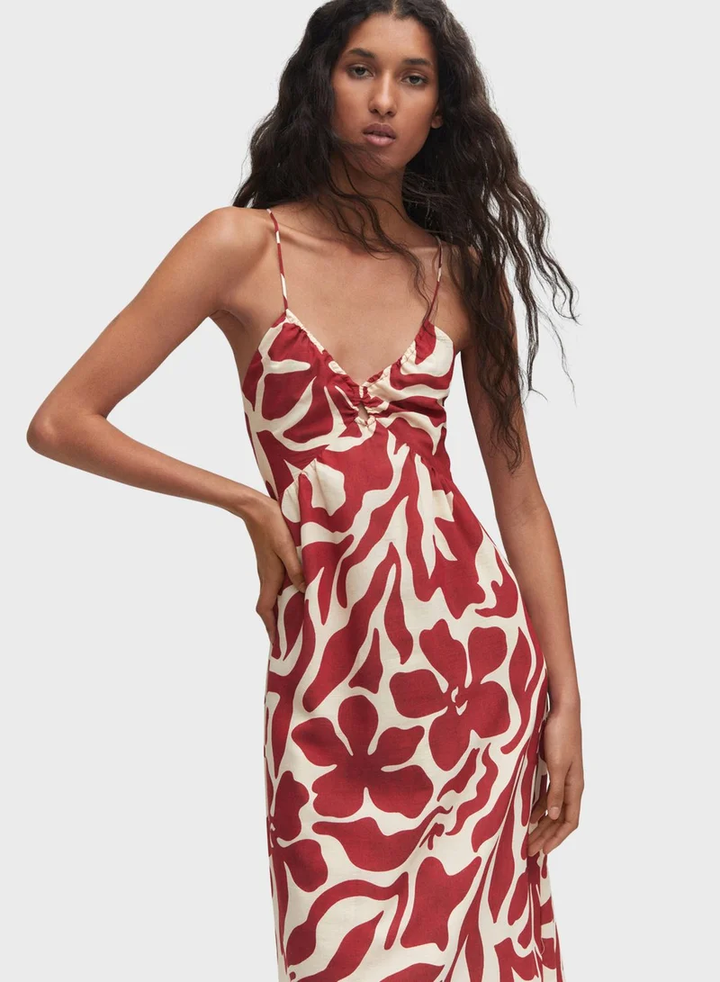 MANGO Strappy Floral Print Dress