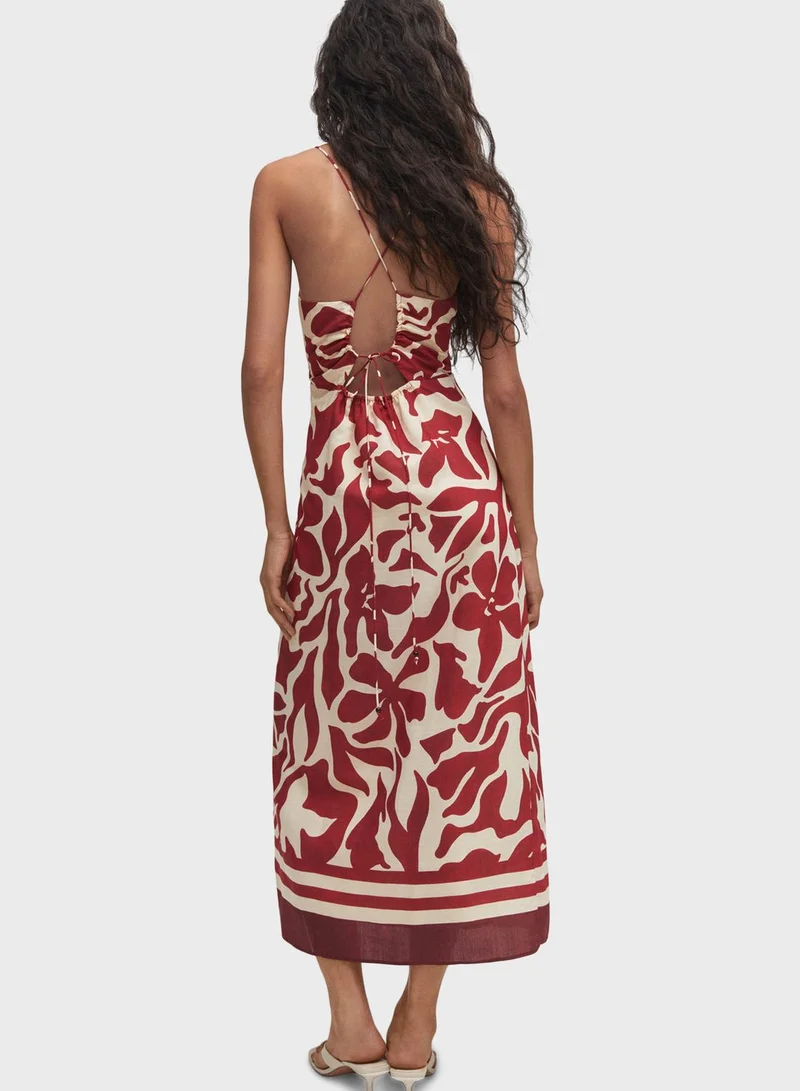 MANGO Strappy Floral Print Dress