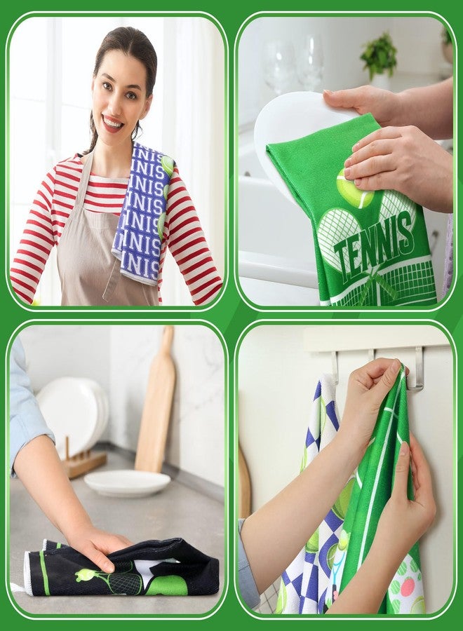 Bencailor 6 Pcs Football Basketball Tennis Themed Hand Towels Absorbent Bath Hand Towels for Bathroom Home Farmhouse Hotel Spa Gym Yoga Gifts for Sports Lovers(Green,Tennis) - Image 5