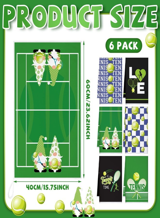 Bencailor 6 Pcs Football Basketball Tennis Themed Hand Towels Absorbent Bath Hand Towels for Bathroom Home Farmhouse Hotel Spa Gym Yoga Gifts for Sports Lovers(Green,Tennis) - Image 3