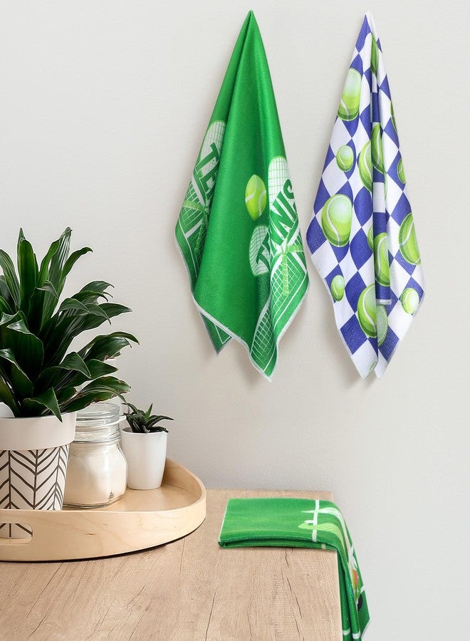 Bencailor 6 Pcs Football Basketball Tennis Themed Hand Towels Absorbent Bath Hand Towels for Bathroom Home Farmhouse Hotel Spa Gym Yoga Gifts for Sports Lovers(Green,Tennis) - Image 2