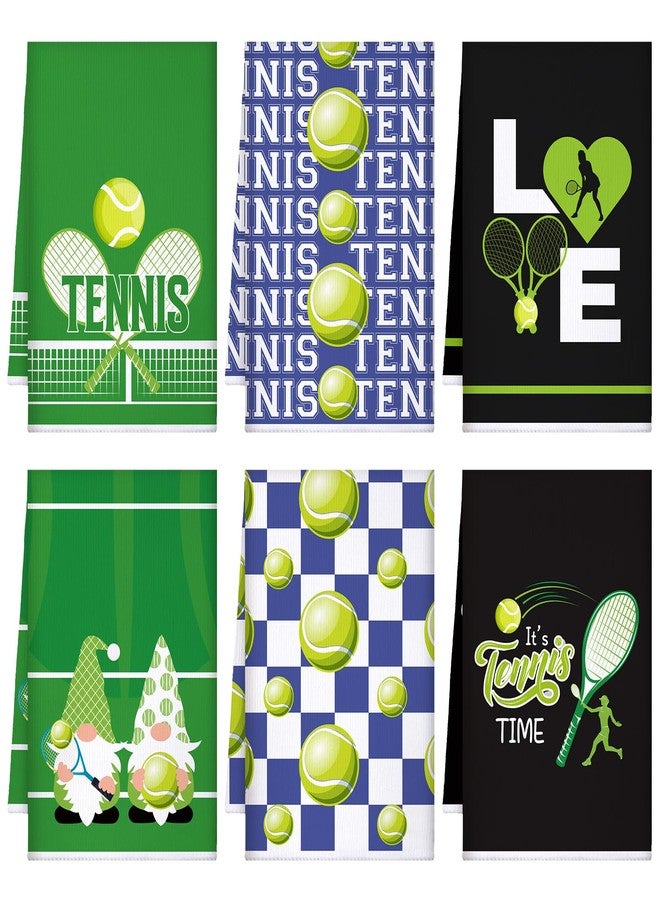 Bencailor 6 Pcs Football Basketball Tennis Themed Hand Towels Absorbent Bath Hand Towels for Bathroom Home Farmhouse Hotel Spa Gym Yoga Gifts for Sports Lovers(Green,Tennis) - Image 1
