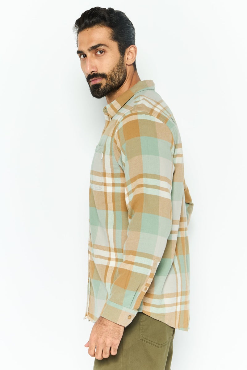 Hurley Men Regular Fit Plaid Long Sleeve Casual Shirt, Green - Image 3