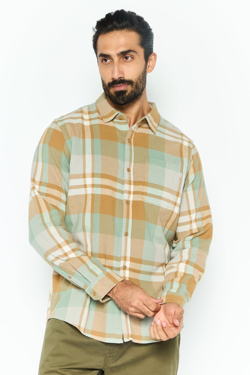 Hurley Men Regular Fit Plaid Long Sleeve Casual Shirt, Green - Image 1