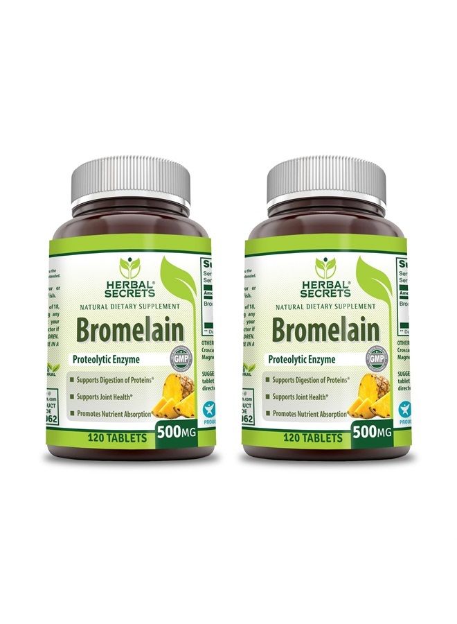 Herbal Secrets Bromelain 500 Mg 120 Tablets Supplement | Pack of 2 | Non-GMO | Gluten Free | Made in USA - Image 1