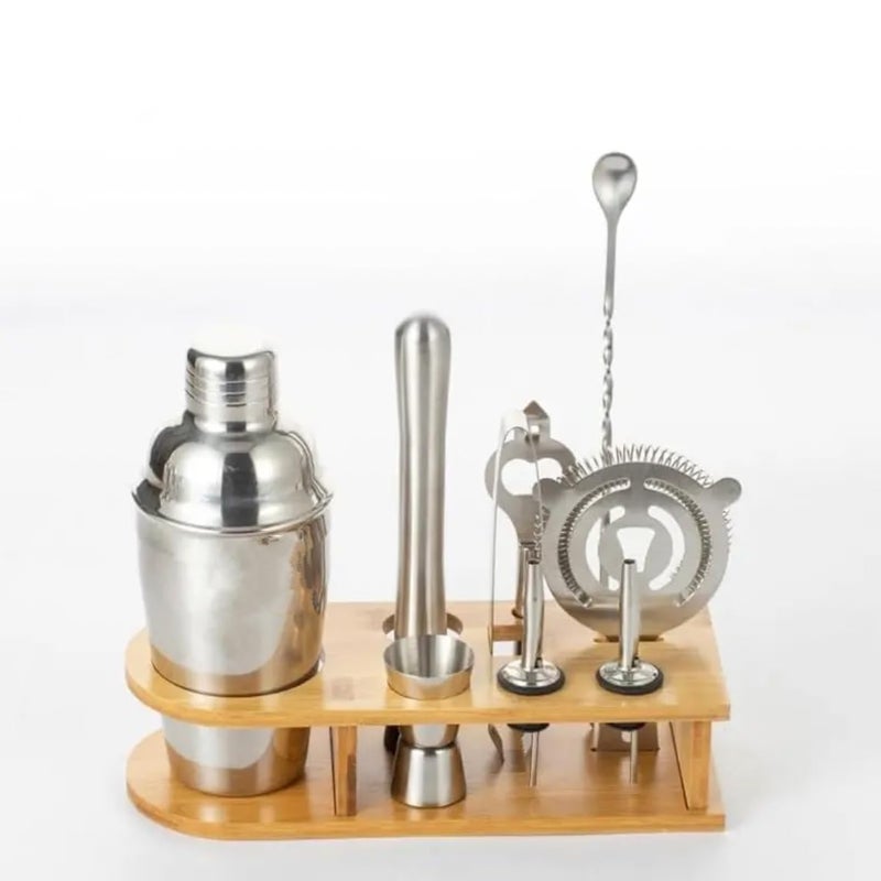 JERN Cocktail Shaker Bar Set with Bamboo Stand, 8-Piece Bartender Kit with Mixer, Spoon, Jigger, Muddler, Strainer, Opener, Pour Spouts, Tongs (10, 750 ml) - Image 2
