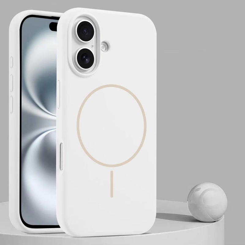 سيليكون غطاء سيليكون مغناطيسي فاخر لهاتف آيفون 17 أبيض اللون متوافق مع سلسلة آيفون - مقاوم للصدمات، نحيف، ناعم الملمس، مع دعم الشحن اللاسلكي المغناطيسي - Image 2