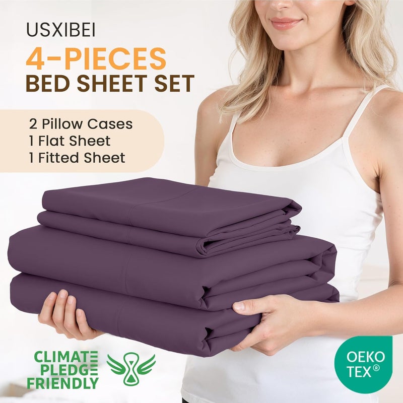 USXIBEI King 4 Piece Bed Sheet Set - Ultra Imitation Cotton-Premium Breathable & Cooling Sheets - Hotel Luxury Bed Sheets Deep Pocket up to 15"- Wrinkle, Fade, Stain Resistant (Purple, King) - Image 2