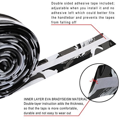 TOPCABIN Camouflage Series Comfort Gel Road Bike Handlebar Tape Bike Bar Tape with Reflective Bar Plugs (White (a Pair)) - Image 2