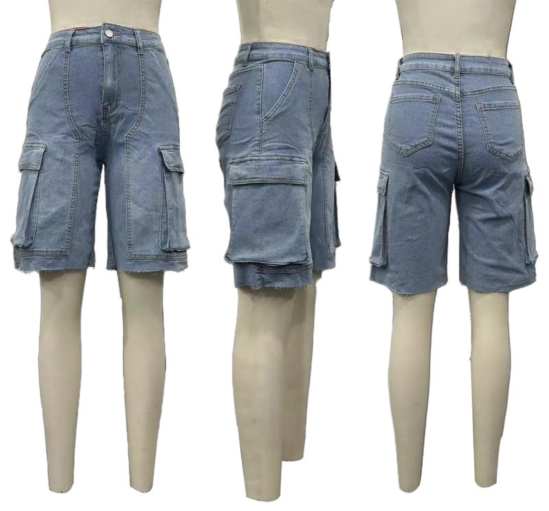 NRTHYE Women Denim Shorts High Waisted Straight Leg Casual Cargo Jean Shorts with Pockets - Image 5
