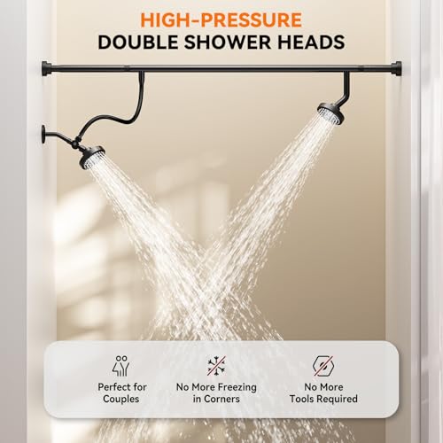 NTPN Dual Shower Head for Couples, High Pressure Double Shower Heads for Two People Rod, Two Showerhead System Fit 2 Person, Birthday Gifts for Women Men, Spa-Like (Black) Segmented Design - Image 3