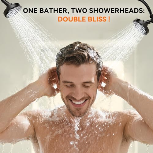 NTPN Dual Shower Head for Couples, High Pressure Double Shower Heads for Two People Rod, Two Showerhead System Fit 2 Person, Birthday Gifts for Women Men, Spa-Like (Black) Segmented Design - Image 4