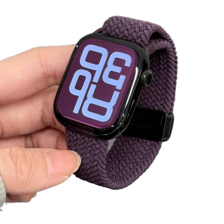 QX Purple Nylon Loop Strap Smartwatch Band Compatible with Apple Watch / SE with Adjustable Fit Replacement Strap for Daily Wear - Image 3