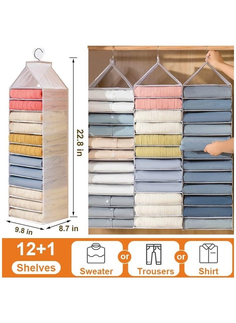 Hihonor 2 Packs Storage Organizer Hanging, Closet Hanging Shelf, 12-Shelf Hanging Closet Organizers And Storage, Short Clothes Storage Shelf, 12 Shelves Foldable Hanging Closet Organizer for T-Shirt, Towel (Gray)  - Image 2