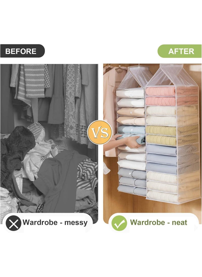 Hihonor 2 Packs Storage Organizer Hanging, Closet Hanging Shelf, 12-Shelf Hanging Closet Organizers And Storage, Short Clothes Storage Shelf, 12 Shelves Foldable Hanging Closet Organizer for T-Shirt, Towel (Gray)  - Image 1
