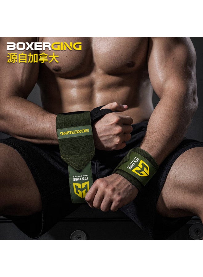 Gingpai Sport Men's Fitness Wrist Support Brace Sprain Relief Compression Sports Protective Strap Professional Bench Press Deadlift Military Green Hard Version - Image 1