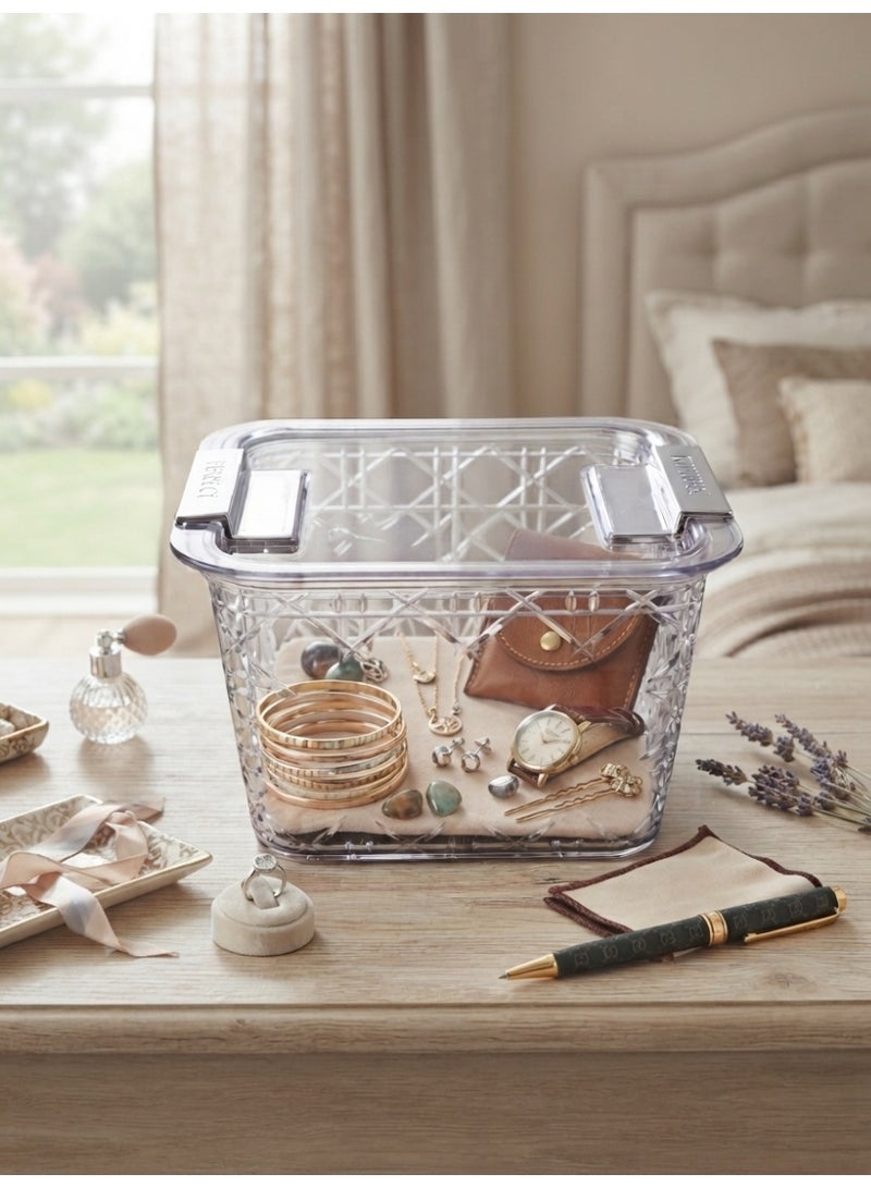 Clear Plastic Diamond-Design Storage Box with Lid and Locking Handles - Versatile Home & Kitchen Organizer - Image 3
