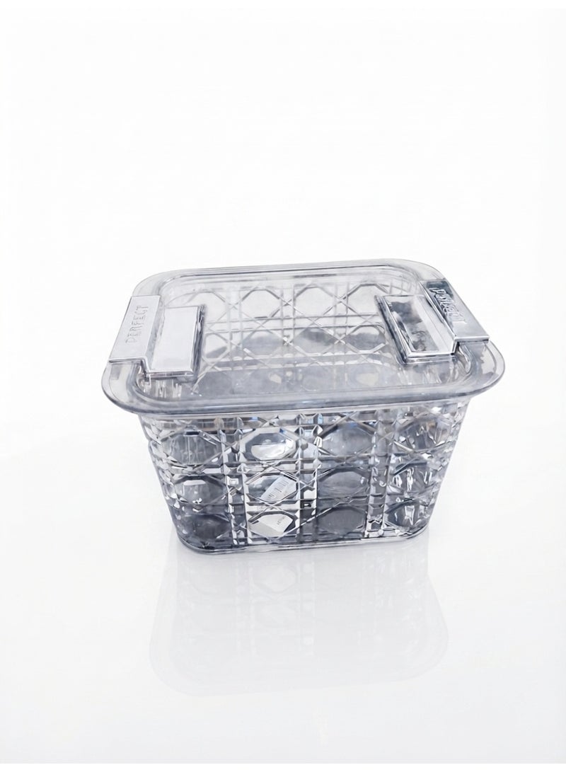 Clear Plastic Diamond-Design Storage Box with Lid and Locking Handles - Versatile Home & Kitchen Organizer - Image 1