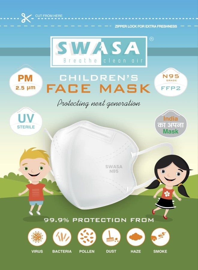 SWASA Polypropylene Kids N95 Children's Mask Ffp2 Class (Without Valve, Pack Of 4),White - Image 1