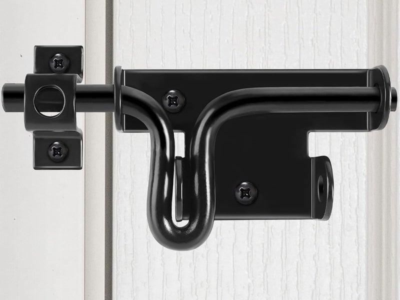 HELEMAN Door Lock Bolt Gate Latch - Heavy Duty Fence Slide Latches Outdoor Doors Latches Hardware Vinyl Gates Locks Black Barrel Bolt Locking Sliding Bolt Latch Padlock Hole for Wooden Fence Yard Shed Barn - Image 1