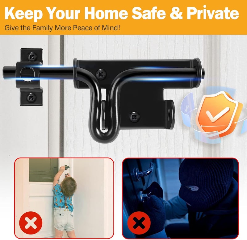 HELEMAN Door Lock Bolt Gate Latch - Heavy Duty Fence Slide Latches Outdoor Doors Latches Hardware Vinyl Gates Locks Black Barrel Bolt Locking Sliding Bolt Latch Padlock Hole for Wooden Fence Yard Shed Barn - Image 4