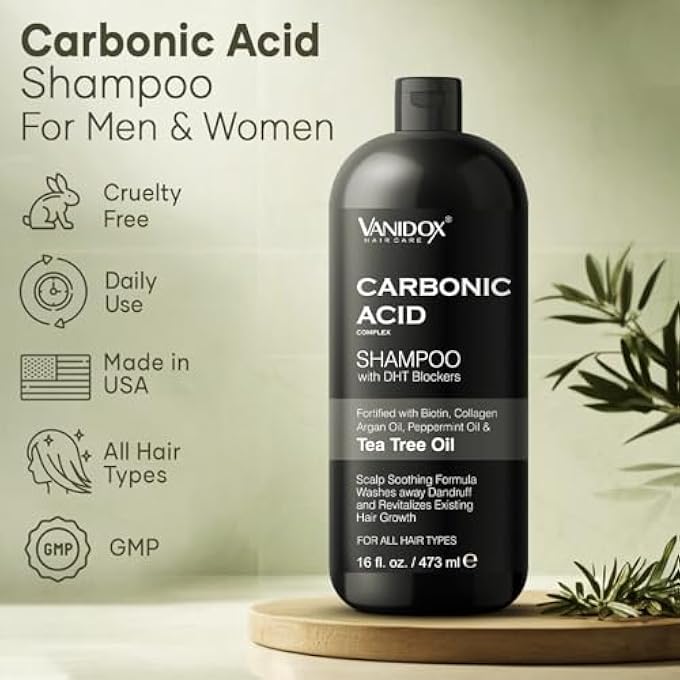 VANIDOX CARBONIC ACID SHAMPOO FOR MEN AND WOMEN - MADE IN USA - STIMULATES HAIR GROWTH, SCALP EXFOLIATOR WITH DHT BLOCKERS, BIOTIN AND TEA TREE OIL (16 FL OZ) - Image 3