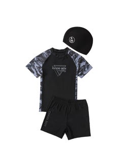 Boys Plus Size Two-Piece SwimsuitYYDS115-3 black with cap YYDS115-3 black with cap