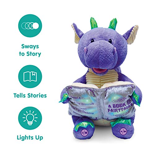 Cuddle Barn | Dalton The Storytelling Dragon 12" Animated Stuffed Animal Plush Toy | Mouth Moves, Head Sways and Book Lights Up | Recites 5 Fairy-Tales - Image 2