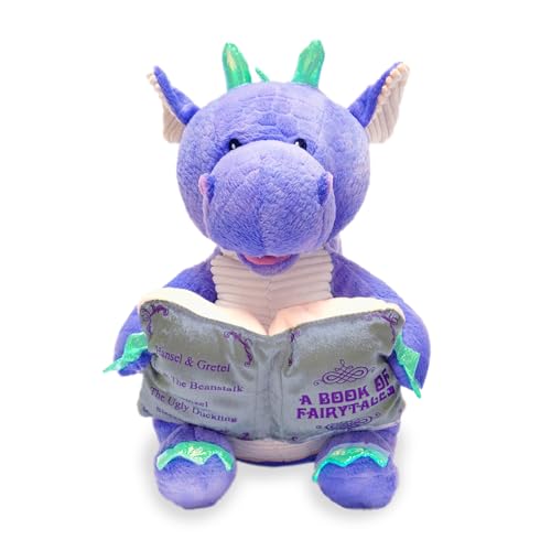 Cuddle Barn | Dalton The Storytelling Dragon 12" Animated Stuffed Animal Plush Toy | Mouth Moves, Head Sways and Book Lights Up | Recites 5 Fairy-Tales - Image 1