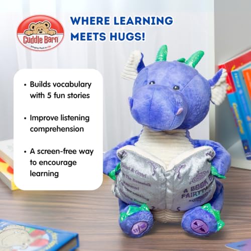 Cuddle Barn | Dalton The Storytelling Dragon 12" Animated Stuffed Animal Plush Toy | Mouth Moves, Head Sways and Book Lights Up | Recites 5 Fairy-Tales - Image 3