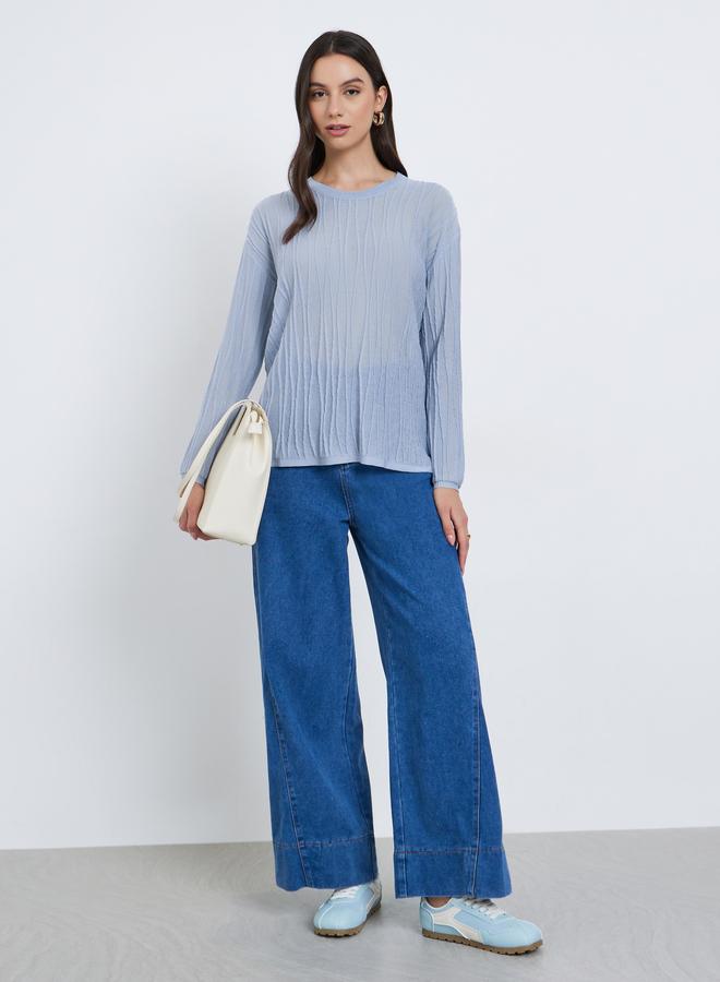 Take Two Women Grey Textured Oversized Crewneck Sweater - Image 2