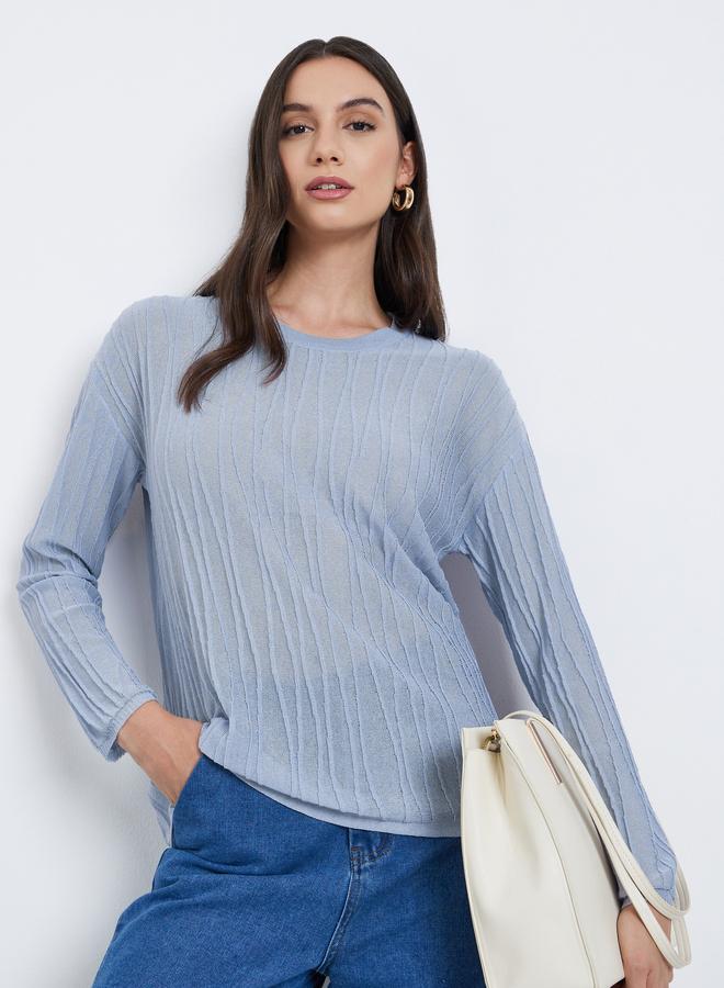 Take Two Women Grey Textured Oversized Crewneck Sweater - Image 3