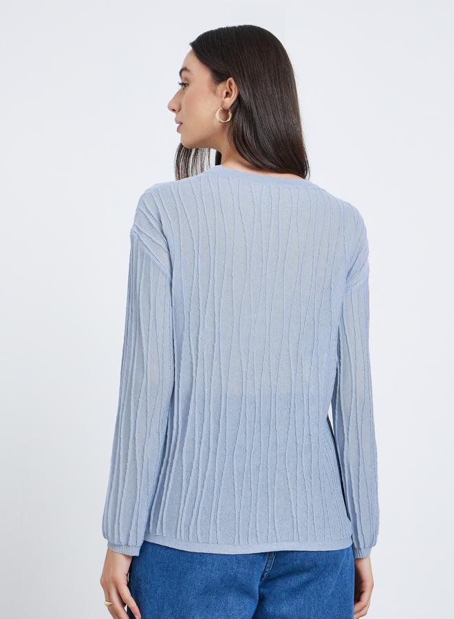 Take Two Women Grey Textured Oversized Crewneck Sweater - Image 5