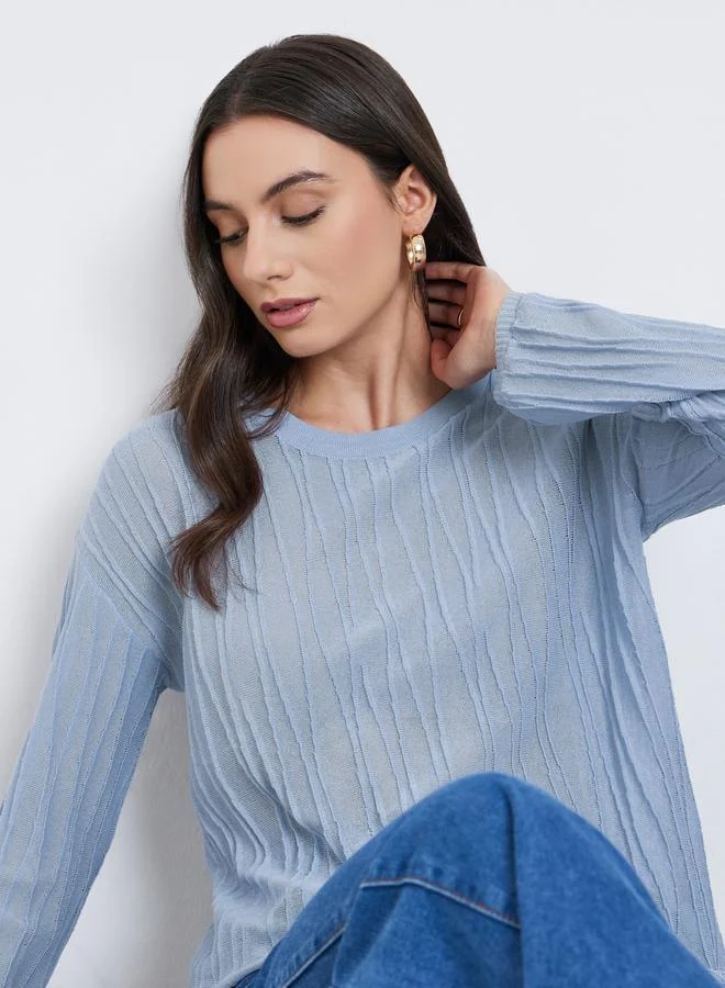 Take Two Take Two Women Grey Textured Oversized Crewneck Sweater