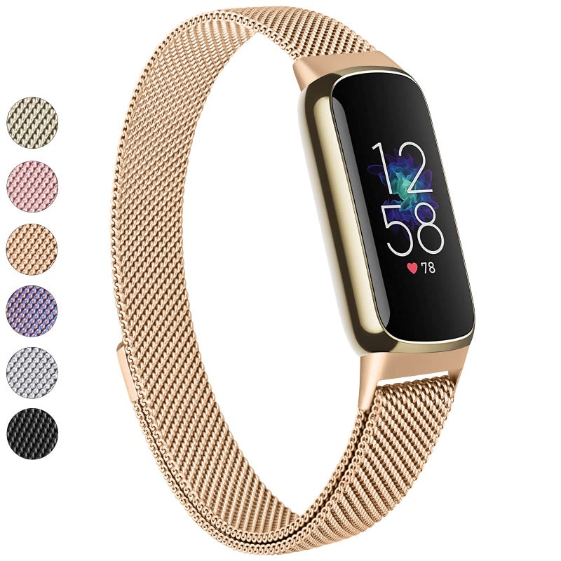 Vanjua سوار معدني فانجوا متوافق مع أساور فيتبيت لوكس، حلقة شبكية من الفولاذ المقاوم للصدأ قابلة للتعديل بديل لحزام متتبع اللياقة البدنية فيتبيت لوكس - للنساء والرجال (ذهبي وردي) - Image 1