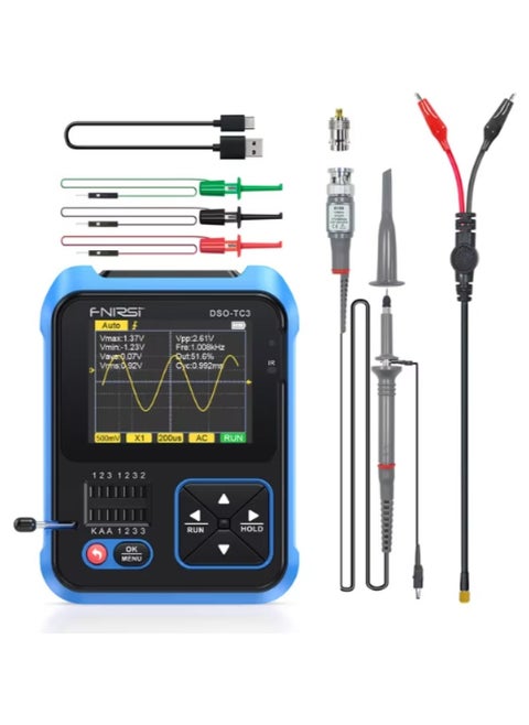 3in1 Digital Oscilloscope Transistor Tester Function Signal Generator Meter Handheld Oscilloscope 2.4inch TFT Display 10MS/s Sample Rate 500KHz Bandwidth Oscillometer