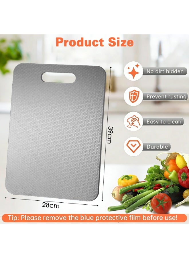 Yakiter Cutting Board Stainless Steel Double, One Side for Meat, One Side for Fruit, Sided for Kitchen Meat/Fruit/Vegetable Prep 39*28cm - Image 2