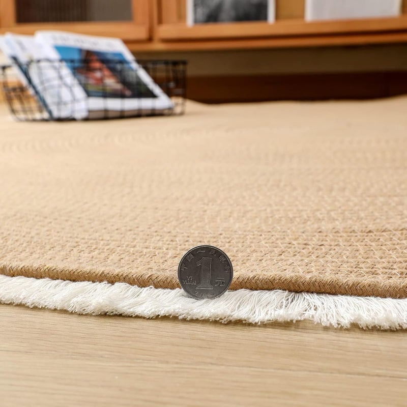VASAC Cotton Rope Round Rug with Tassels – Handwoven Bohemian Carpet for Living Room, Bedroom, Pooja & Home Décor, Soft & Washable Floor Mat, Beige, 70 cm - Image 4