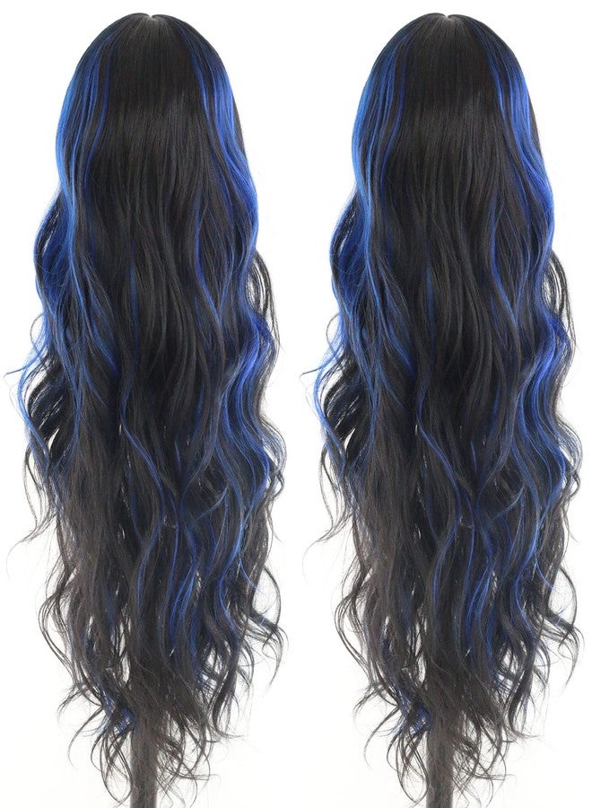 ANDRIA Blue Wig Highlight Lace Front Loose Wave Wigs with Baby Hair Black mix Blue Glueless Lace Wigs, 24 Inches - Image 4
