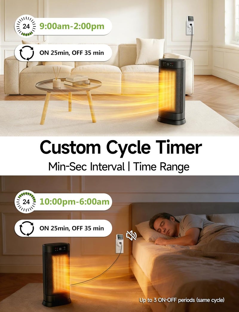 Techbee Indoor Digital Infinite Repeat Cycle Intermittent Outlet Timer Plug 24 Hour Programmable Timed Electrical Power Switch with Countdown Delay on Off Function for Lights and Appliances (2 Pack) - Image 4