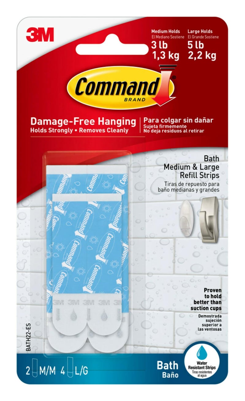 Command 821079049512 Bath Water Resistant Refill, 2-Medium and 4-Large Strips (BATH22-ES-E), 1 Pack, Blue - Image 2