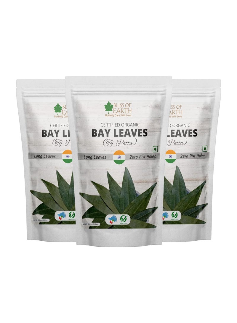 Bliss of Earth Certified Organic Indian Bay Leaves With Zero Pin Holes & Zero Dust A1 Grade Tej Patta With Uniform Green Color 3x100gm - Image 1