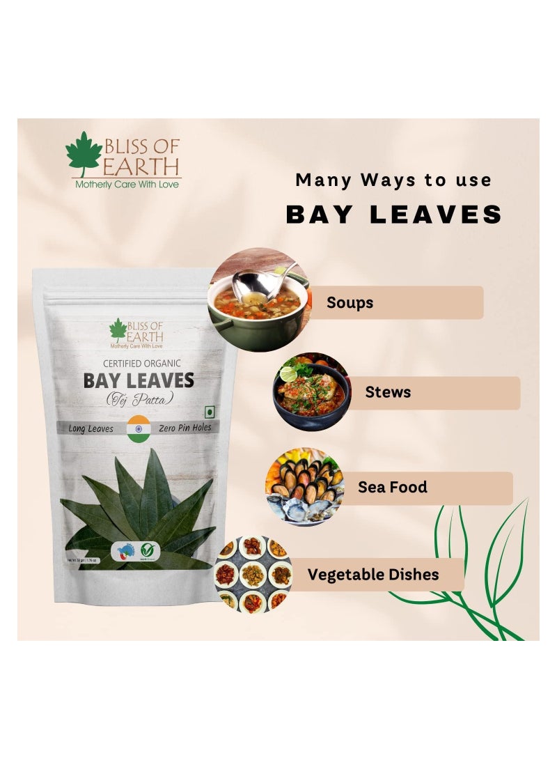 Bliss of Earth Certified Organic Indian Bay Leaves With Zero Pin Holes & Zero Dust A1 Grade Tej Patta With Uniform Green Color 3x100gm - Image 3