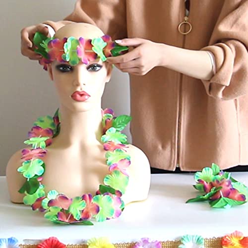 YAXAMING 24 Pcs Hawaiian Leis Headband Wristbands Hawaii Luau Tropical Leaf Flower Necklace Headpiece Hair Bands Hairband Bracelets Women Cosplay Summer Beach Wedding Dress Up Birthday Party Supplies - Image 3