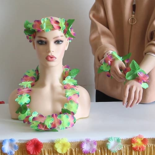 YAXAMING 24 Pcs Hawaiian Leis Headband Wristbands Hawaii Luau Tropical Leaf Flower Necklace Headpiece Hair Bands Hairband Bracelets Women Cosplay Summer Beach Wedding Dress Up Birthday Party Supplies - Image 2